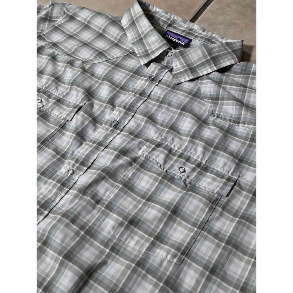 Patagonia Bandito Shirt Mens XL Brown Plaid Snap Short Sleeve Vented 54025 - Picture 3 of 8